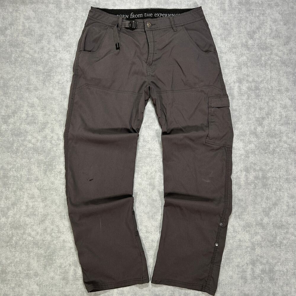 prAna Stretch Zion Pants Gray Mens 32x32 Roll Up Hiking Cargo Outdoors